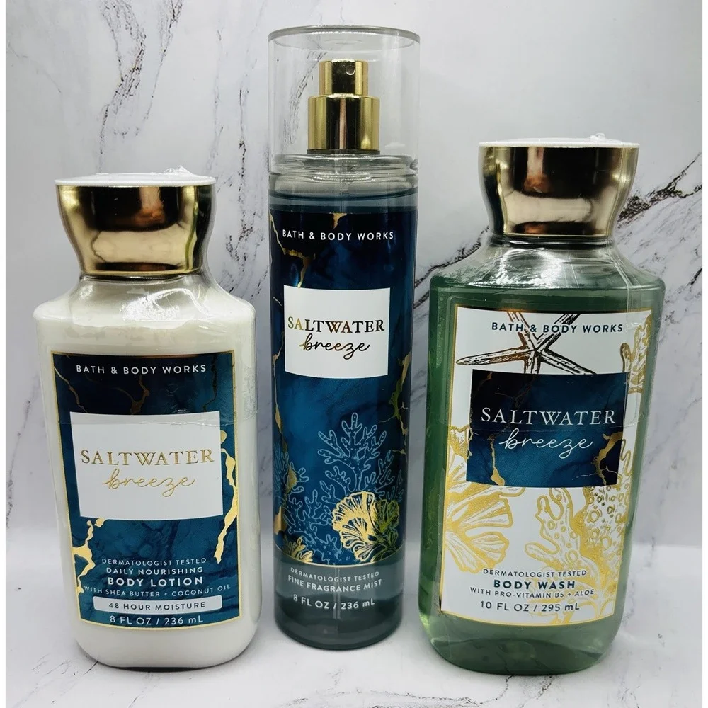 Bath & Body Works Saltwater Breeze 3pc Set Fragrance Mist Lotion Body Wash